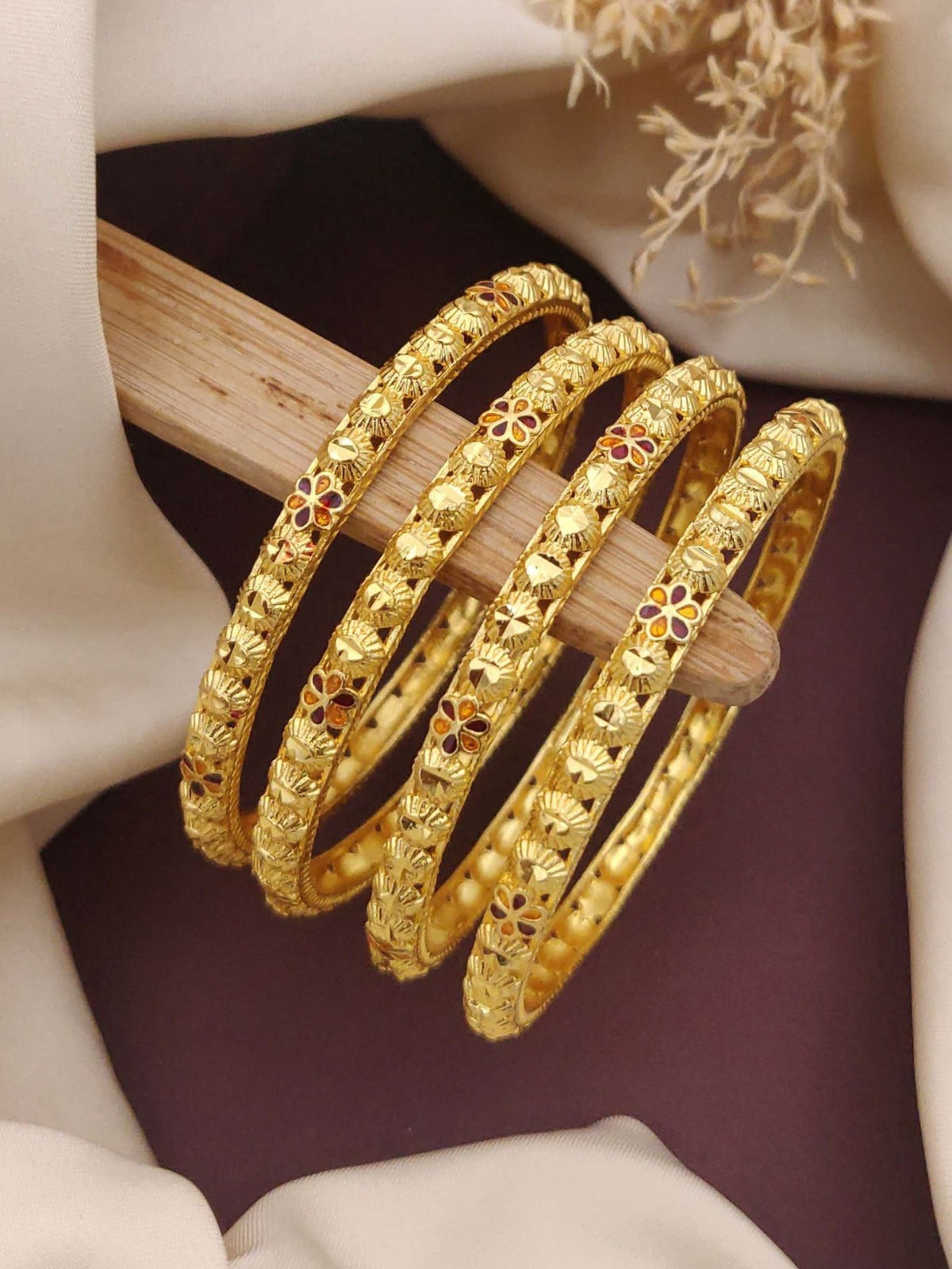 Floral Pattern Sparkle Bangles