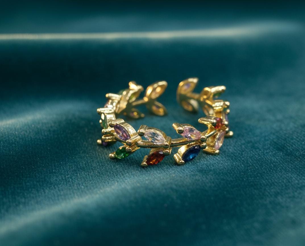Gold Plated Rainbow Leaf Design Ring