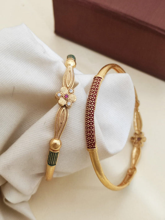 Floral Artistry Gold Bangles Set