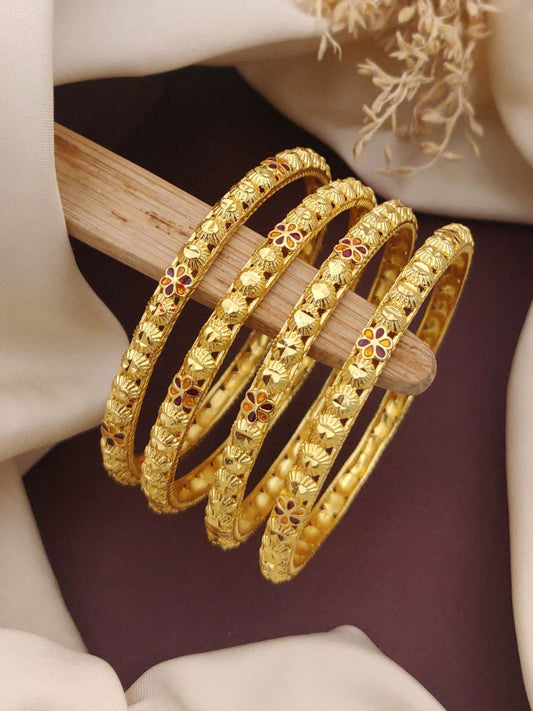 Floral Pattern Sparkle Bangles