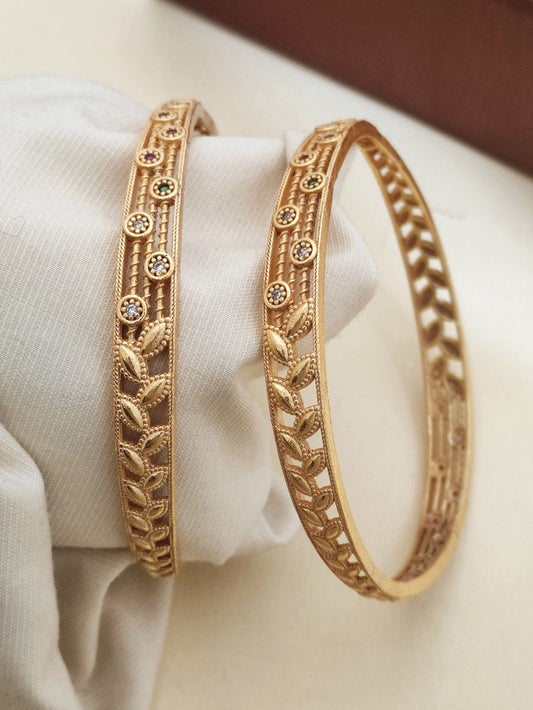 Leaf Motif Antique Gold Bangles