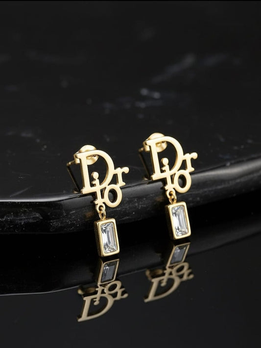 Crystal Rectangle Dangling Alphabet Earrings