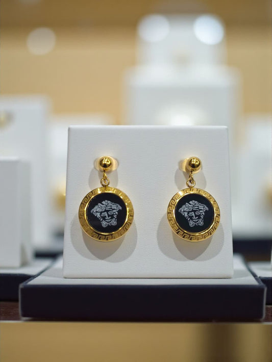 Gold Plated Greek Pattern Medallion Earrings