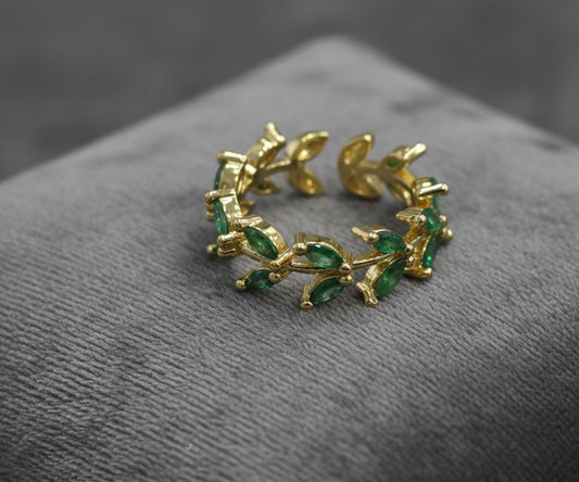 Gold Plated Green Leaf Design Ring