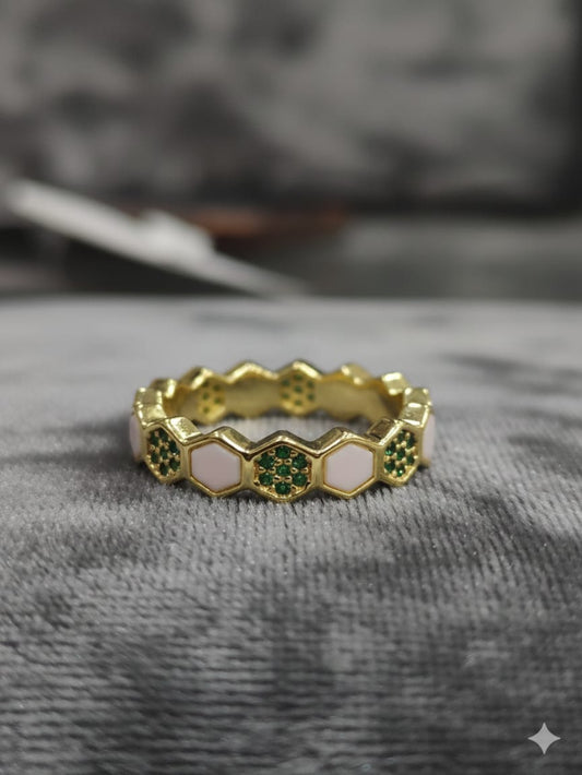 Green Crystal Hexa Band Ring