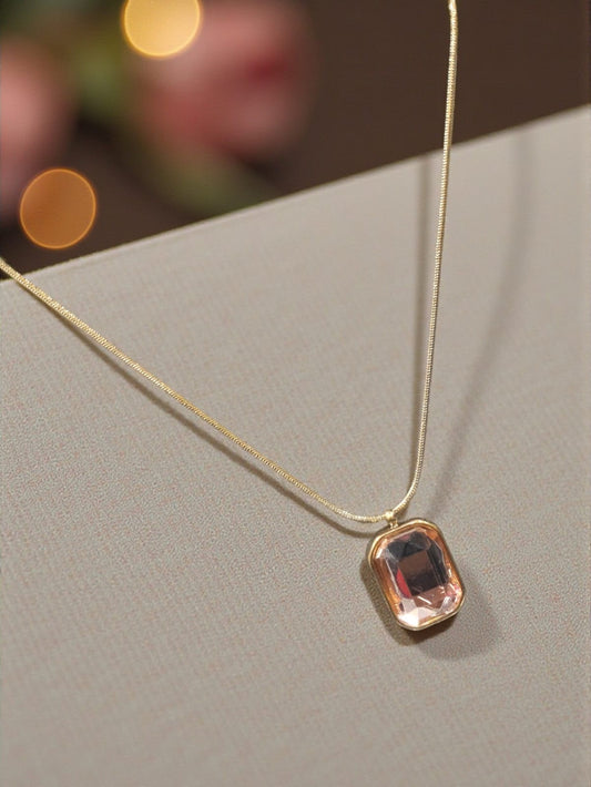 Blush pink crystal gold necklace